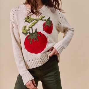 So Me Cream Sweater with Red Tomato Design